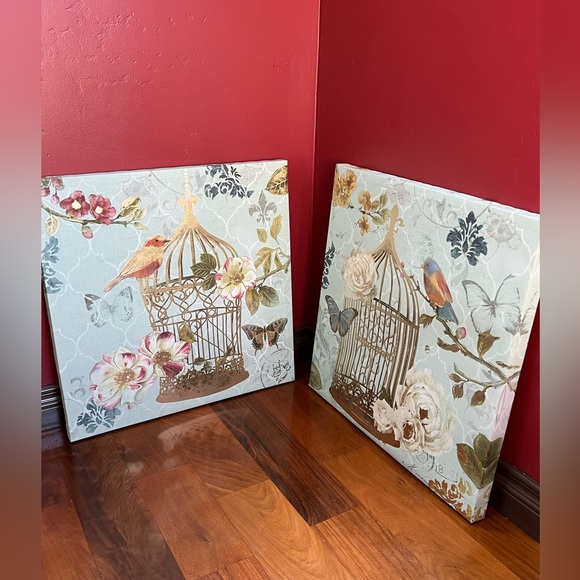 Floral Birdcage Canvas Wall Art Set - Picture 4 of 7